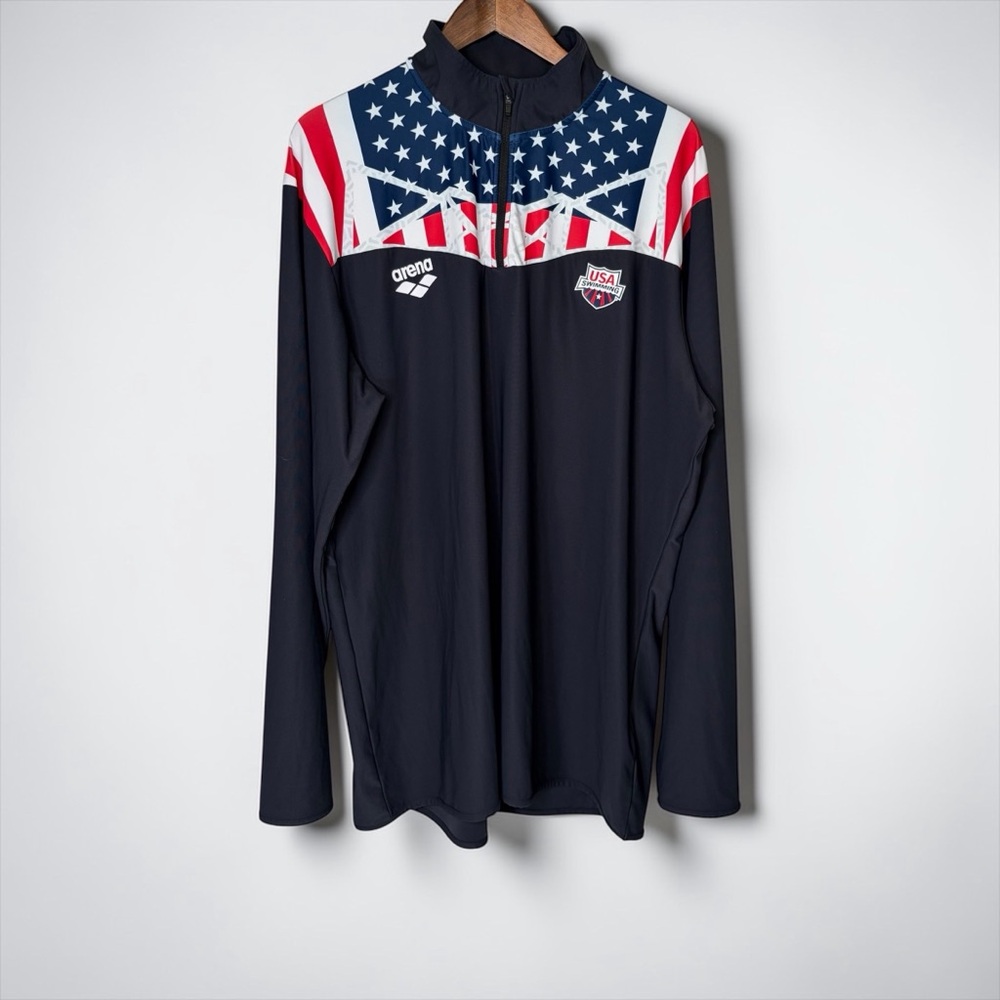 ARENA USA SWIMMING 3XL GRAY STARS & STRIPES HALF ZIP PULLOVER